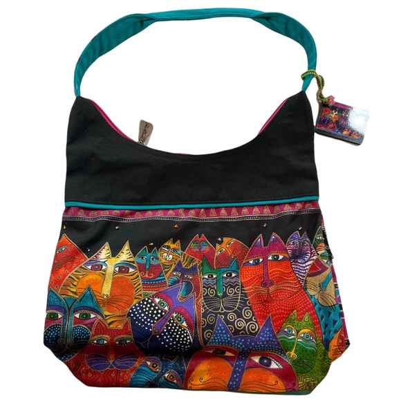 Laurel Burch Handbags - Laurel Burch Fantasticats Tote Bag Embroidered Handles Colorful Zipper Top Cats